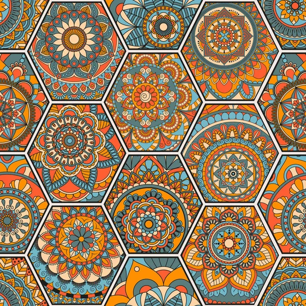 Lüks oryantal kiremit seamless modeli. Renkli çiçek patchwork