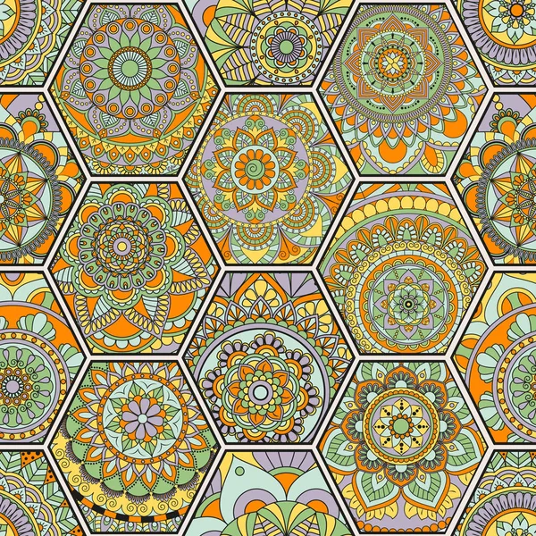 Lüks oryantal kiremit seamless modeli. Renkli çiçek patchwork