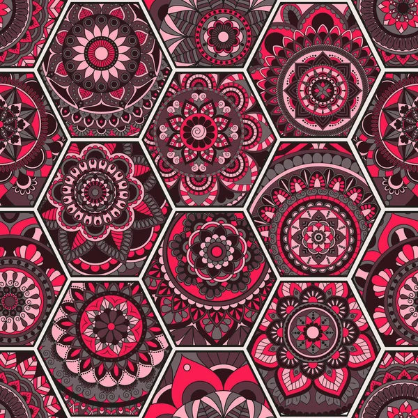 Lüks oryantal kiremit seamless modeli. Renkli çiçek patchwork