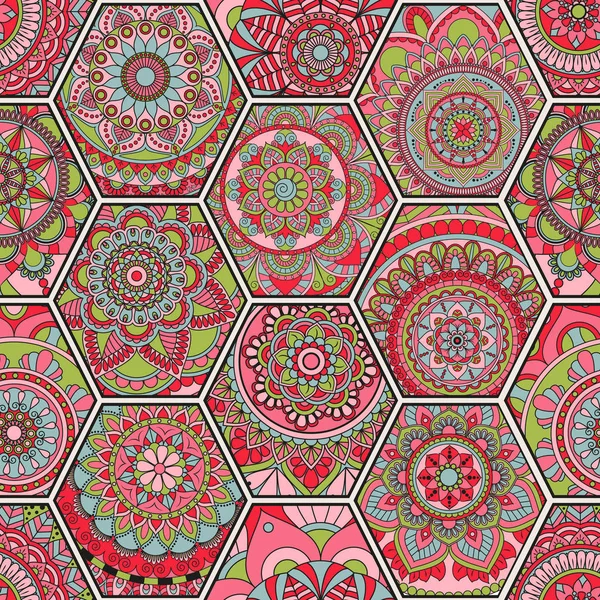 Lüks oryantal kiremit seamless modeli. Renkli çiçek patchwork