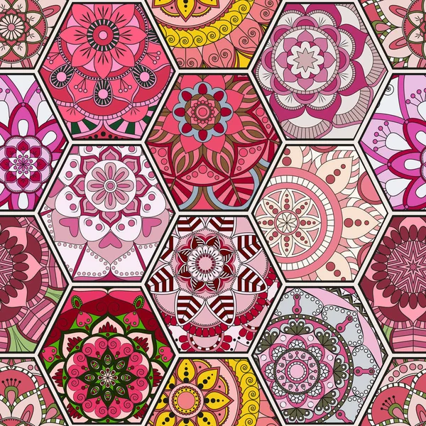 Lüks oryantal kiremit seamless modeli. Renkli çiçek patchwork