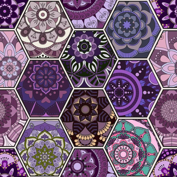 Tuile orientale de luxe motif sans couture. Patchwork floral coloré — Image vectorielle