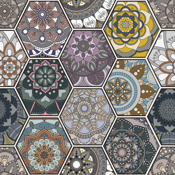 Lüks oryantal kiremit seamless modeli. Renkli çiçek patchwork