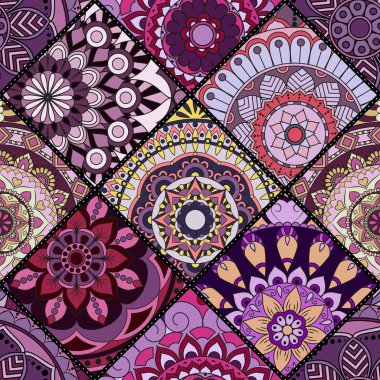 Patchwork desen. Vintage dekoratif öğeler. Elle çizilmiş backg