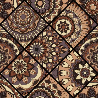 Patchwork desen. Vintage dekoratif öğeler. Elle çizilmiş backg