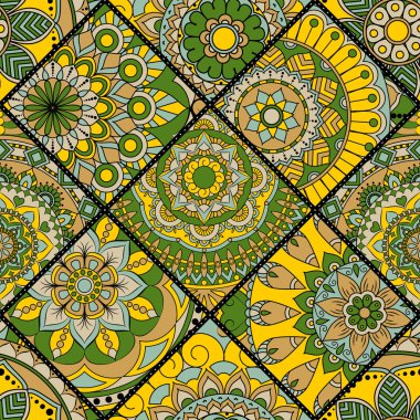 Patchwork desen. Vintage dekoratif öğeler. Elle çizilmiş backg