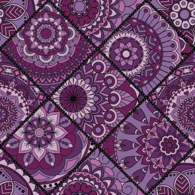 Patchwork desen. Vintage dekoratif öğeler. Elle çizilmiş backg