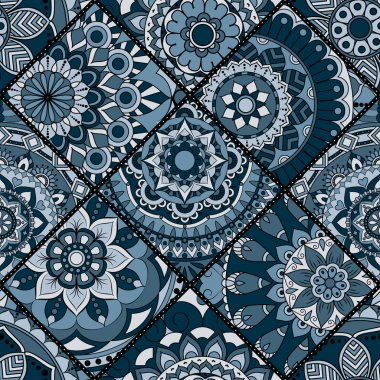 Patchwork desen. Vintage dekoratif öğeler. Elle çizilmiş backg