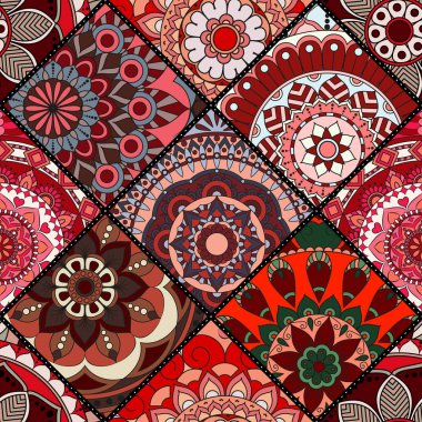Patchwork desen. Vintage dekoratif öğeler. Elle çizilmiş backg