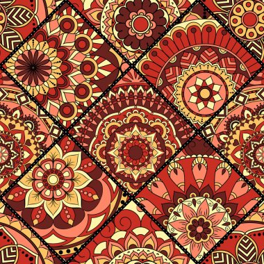 Patchwork desen. Vintage dekoratif öğeler. Elle çizilmiş backg
