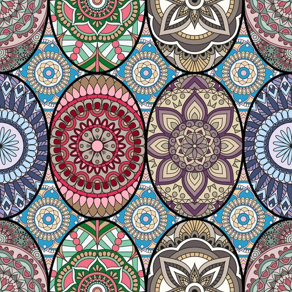 Tuile de motif sans couture avec mandalas. Éléments décoratifs vintage — Image vectorielle