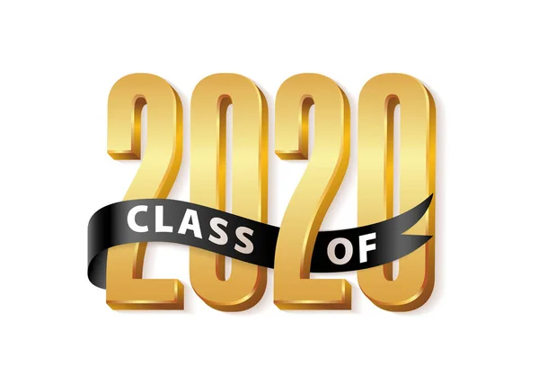 Class of 2020 Gold Lettering Graduation 3d logo with black ribbon. Graduate design yearbook Vector illustration — Stock Vector