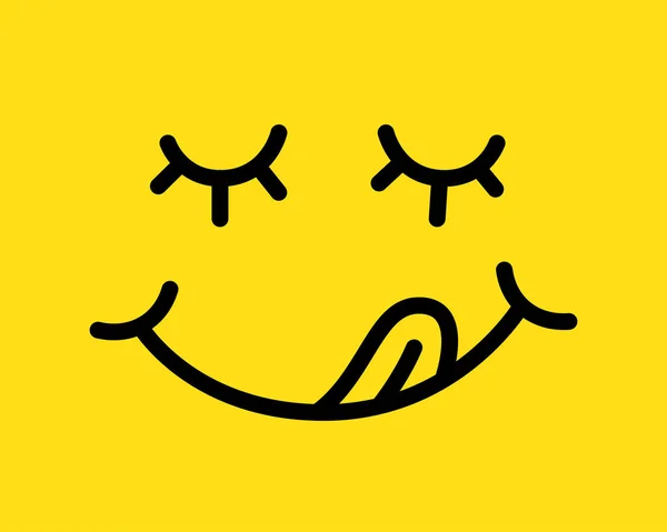 Yum yum smile emoji line icon mit zunge lecken mund. leckeres Design Doodle Gesicht Vektor Illustration — Stockvektor