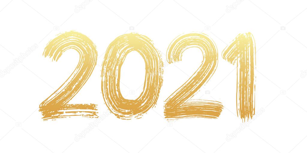 2021 numeral hand lettering. Dry brush texture effect. Happy New Year. Merry Christmas. Graduation. Vector Illustration