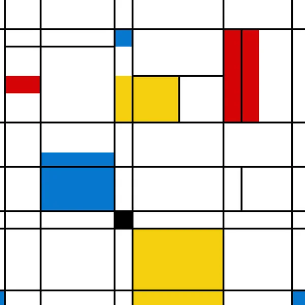 Mondrian stili soyut geometrik dikişsiz desen. Bauhaus renkli vektör çizimi — Stok Vektör