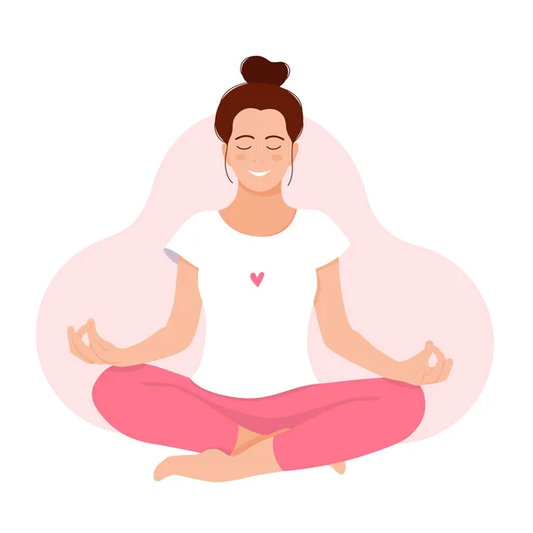 Kız meditasyon yapıyor. Rahat ol. Akıl sağlığı konsepti. Meditasyon. Kendinle iç uyum. Kendine zaman ayır..