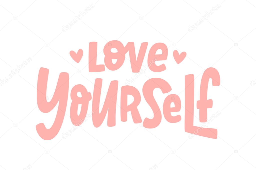 Love yourself quote. Single word. Modern calligraphy text print Vector illustration black and white. ego