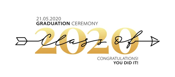 Graduation ceremony Class of 2020. Modern calligraphy. Lettering logo. Graduate design yearbook. Vector illustration. — Stock Vector