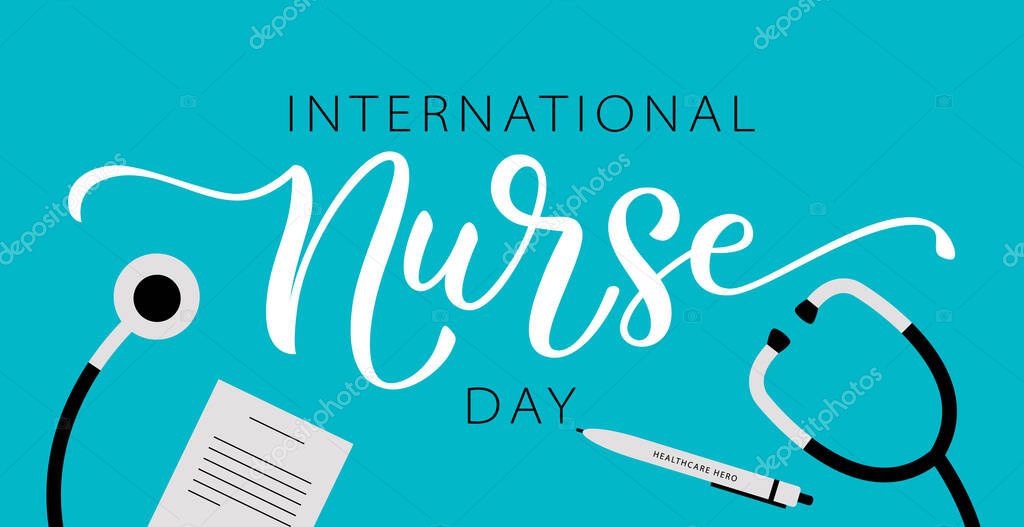 NURSE DAY. International holiday. 12 May. Hand lettering vector illustration. Hand drawn text design for National Nurses Day. Professionals Day. Script word for print greetings card, poster, banner
