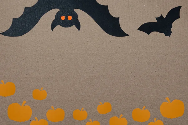 Cadılar Bayramı tatil arka plan, metin, kabak ve yarasalar için boş kağıt. Kopyalama alanı yla yukarıdan görüntüle.