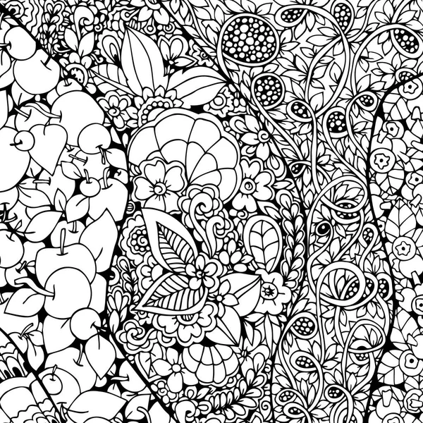 Ilustración vectorial Zen Tangle fondo con adorno. Dibujo Doodle. Ejercicio meditativo. Libro para colorear anti estrés para adultos. Blanco y negro . — Archivo Imágenes Vectoriales