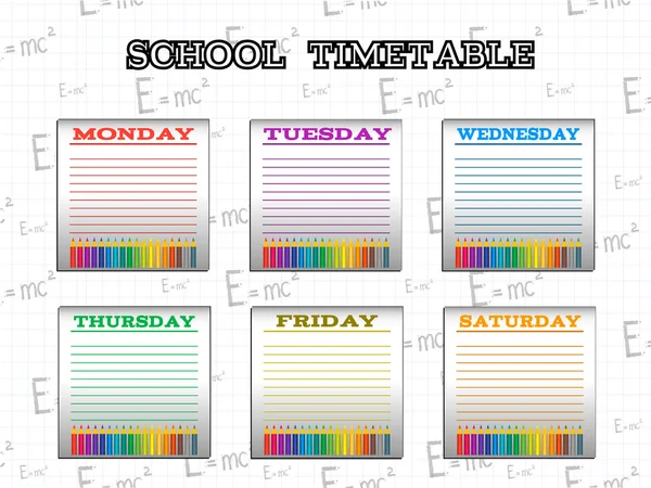 Calendário escolar para estudantes ou alunos com dias de semana — Vetor de Stock
