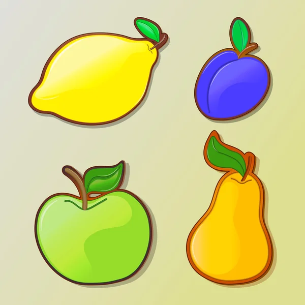 Conjunto de coloridos iconos de frutas de dibujos animados — Vector de stock