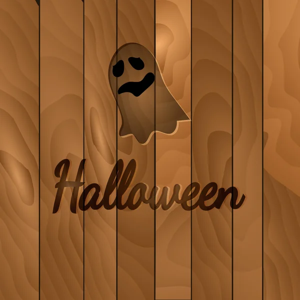 Tema Halloween, fondo de madera oscura con fantasma . — Archivo Imágenes Vectoriales