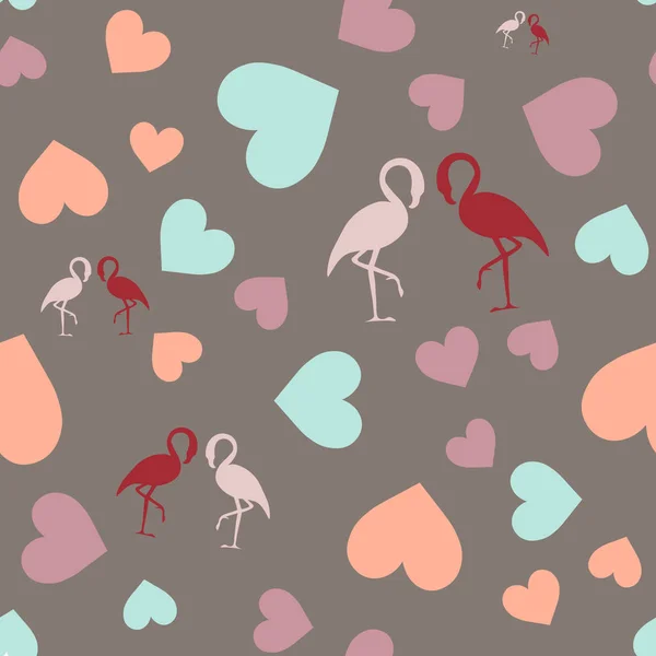 Varrat nélküli mintát szívvel és a flamingo. — Stock Vector