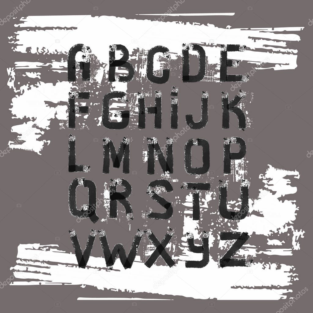 Grunge Alphabet. Hand drawn font.