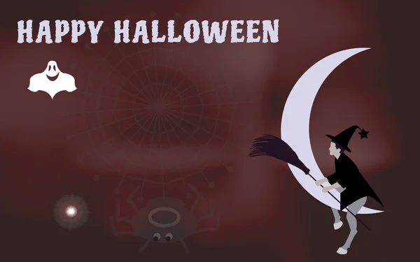 Illustration vectorielle d'une sorcière avec un balai pour monter sur la lune venir Halloween — Image vectorielle