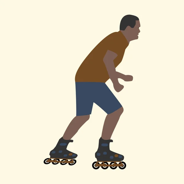 Um homem monta em patins no verão, estilo plano — Vetor de Stock