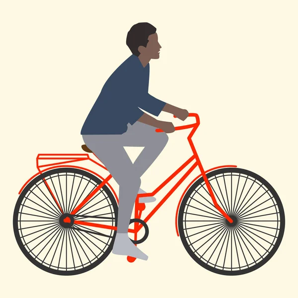 Una mujer monta en una bicicleta naranja con equipaje, de estilo plano — Vector de stock