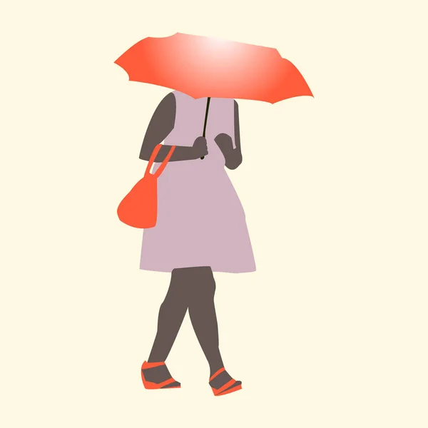 Ilustración vectorial de una niña caminando en el ingenio de la lluvia, estilo plano — Archivo Imágenes Vectoriales