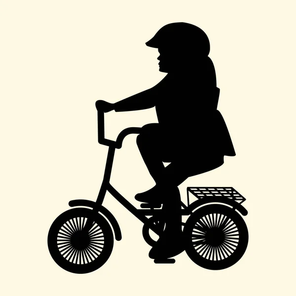 Ilustración vectorial de una silueta de una niña pequeña en un pequeño casco de bicicleta — Vector de stock