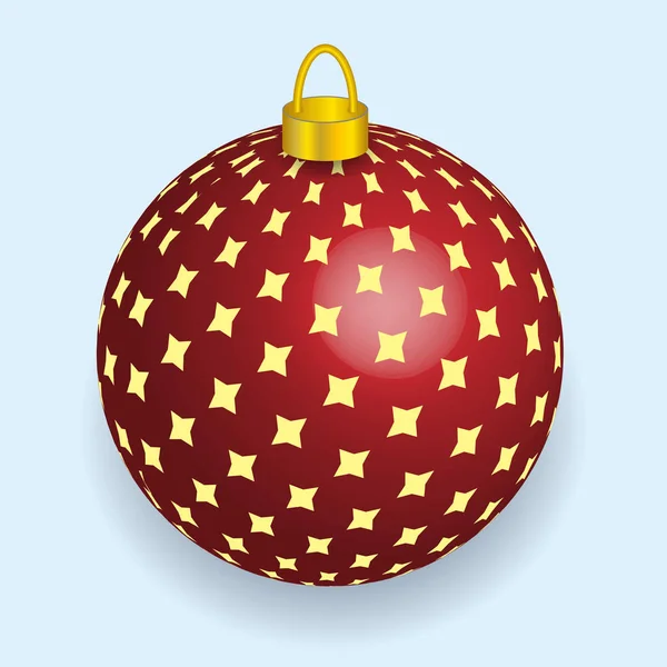 Red with yellow stars Christmas ball reflecting light New Year lights. Vector illustration — Stock Vector