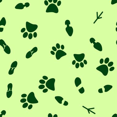 İnsanlar, kuşlar ve hayvanlar, düz stil izleri bir Dikişsiz desen vektör çizim