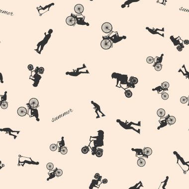 İnsanlar aktif yaz tatilcilerin, düz stil görüntüleri ile Dikişsiz desen vektör çizim