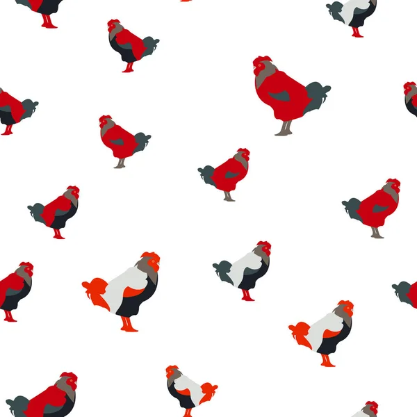 Vector illustration of a seamless pattern with full-color images of rooster, flat style — Stock Vector