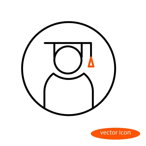 Vektor-lineares Bild eines Absolventen einer Bildungseinrichtung im Hut eines Junggesellen, einem flachen Strich-Symbol — Stockvektor