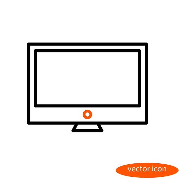 Semplice immagine vettoriale del monitor con un pulsante di accensione arancione, un'icona lineare, uno stile piatto — Vettoriale Stock