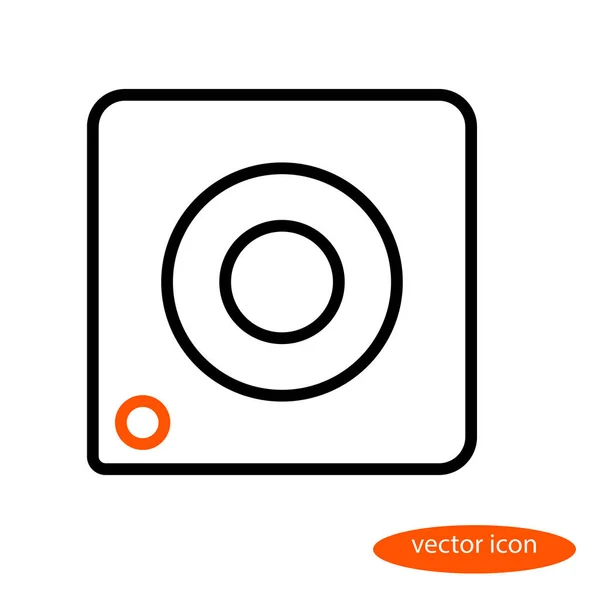 Ein einfaches stilisiertes lineares Vektorbild einer Kamera mit orangefarbenem Auge, einem flachen Liniensymbol — Stockvektor