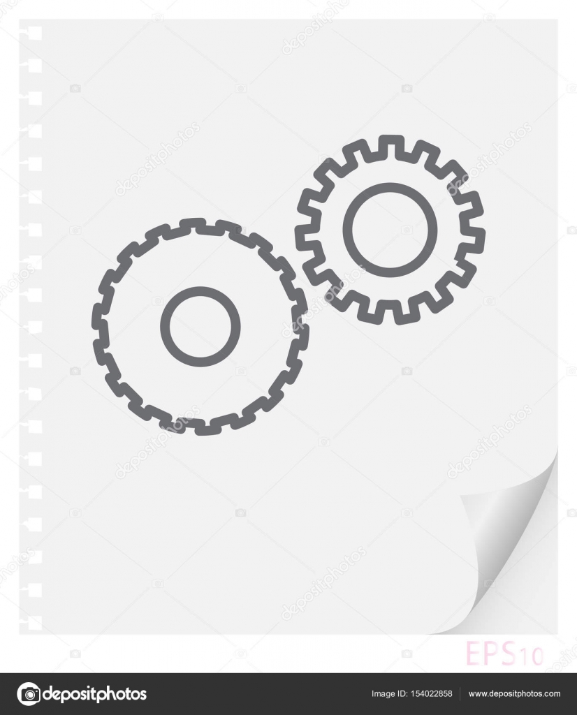 Vector Linear Illustration Of Mechanical Gears On A Piece Of Paper With A Curved Corner And Holes From Springs School Line Icon Vector Image By C Gladder Vector Stock