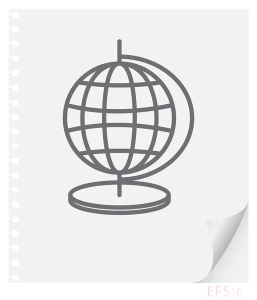Illustrazione lineare vettoriale di un globo educativo su un foglio di carta con un angolo curvo e fori da molle, un'icona della linea della scuola — Vettoriale Stock