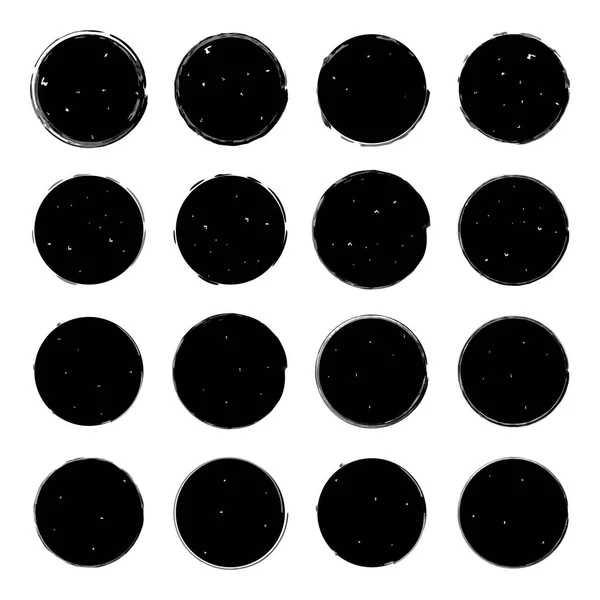 Vektor-Illustrationen von sechzehn verschiedenen Schwarz-Weiß-Grandeur-runden Formen, die sich zur Erstellung von Symbolen eignen — Stockvektor