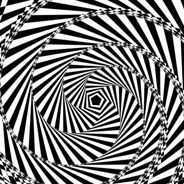 Siyah ve beyaz geometrik arka plan artan ve Döndür'ün vektör çizim pentagon oluşturmak bir optik illüzyon