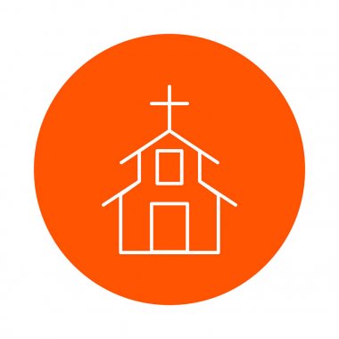 Dini inşaat çatı Hıristiyan bir haç ile vektör yuvarlak tek renkli simge, düz stil