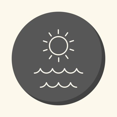 Deniz ve güneş, vektör yuvarlak birim yanılsama ile doğrusal simgesi.