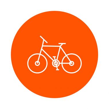 Bisiklet, vektör tek renkli yuvarlak Web sitesi veya kitapçık, düz stil için doğrusal simgesi.