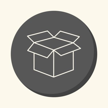 Boş açık karton kutu, vektör yuvarlak birim, basit renk değişikliği yanılsama ile doğrusal simgesi